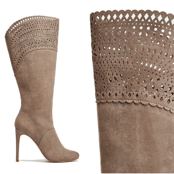 Berllina heeled boots w/cutouts in taupe WIDE calf - Picture 5 of 5